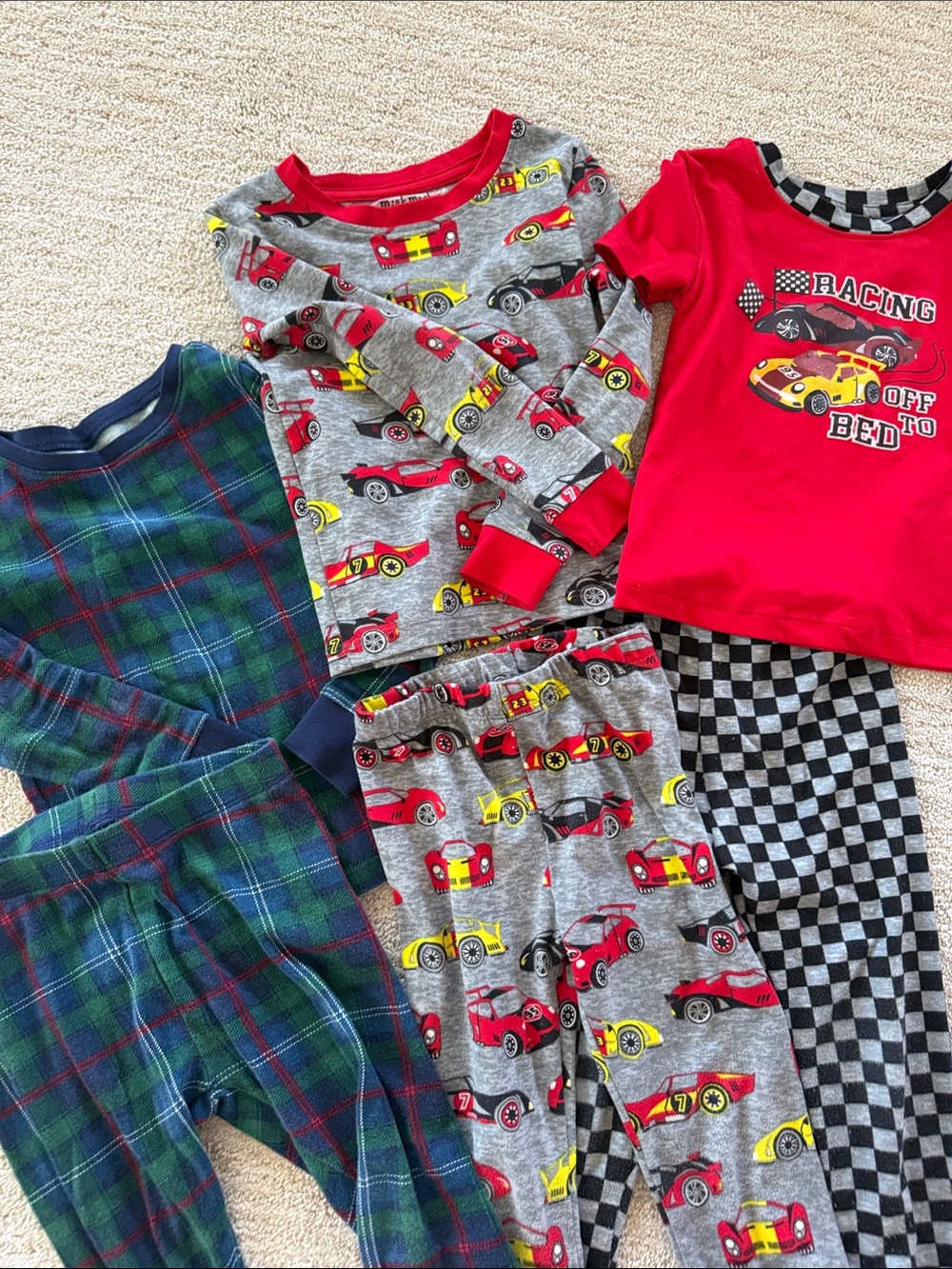 Kids Racing Car Pajama Set - Red & Gray.  3 sets of pajamas.